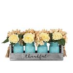 HOMKO Mason Jar Centerpiece Set with Artificial Flower, Kitchen Table Decor Centerpiece in Farmhouse Rustic Style for Flatware Organizer, Flower Arrangement, Garden Wedding (Blue, Large)