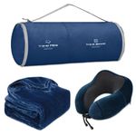 urnexttour Travel Pillow and Blanket Set Neck Pillow Airplane Memory Foam for Traveling Compact with Bag Navy