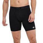 Champion Men's Compression Shorts, Total Support Pouch, MVP, Moisture-Wicking, 6" & 9", Black Reflective C Logo, Large