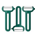 Linoroso 3 piece Vegetable Y-Peeler Set with Straight Peeler, Serrated Peeler and Julienne Peeler, Dishwasher Safe Classic Fruit Peeler for Kitchen, Potato Peelers for Peeling veggie and Food, Green
