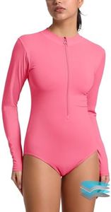 Beautikini Period Swimwear for Teens Long Sleeve One Piece Period Swimsuit UPF50+ Rash Guard Bathing Suit for Girls,Women(Fuchsia PinkSmall)