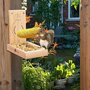 Proud Man Wild Squirrel Feeders Wooden Outdoors Decoration for Garden Outside Yard Backyard Tree Decor, Sturdy Squirrel Feeder Corn Cob Holder, with Solid Structure(Squirrel Feeder table-1pk)
