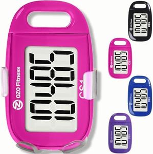 OZO Fitness CS1 Easy Pedometer for Walking - Step Counter with Large Display, Clip on and Lanyard (Pink)