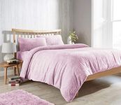 Olivia Rocco Teddy Fleece Duvet Cover Set Super Soft Warm Cosy Quilt Covers Bedding Sets With Pillowcases, Blush Pink Double