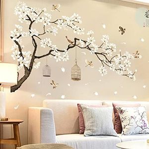 BWCXXZH Large White Flower Wall Stickers, 50"x74" Removable DIY Romantic Cherry Blossom Tree Wall Murals Peel and Stick 3D Wall Art Stickers Home Decor for Gilrs Bedroom Nursery Rooms Living Room