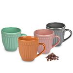 URBAN CHEF Cup Set of 4, Cup, Tea Cup, Tea Cup Set, Ceramic Cup, Microwave Safe Tea Milk with Handle, Gift for girls, Birthday Gift for girls, Handcrafted Shine Peach Grey Mustard (Set of 4, 350 ML Each)