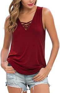 Feiersi Women's Summer Sleeveless Criss Cross Casual Tank Tops Basic Blouse Wine Red Large