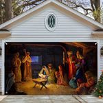 Christmas Garage Door Banner 7x8 ft, Merry Christmas Holiday Banner Garage Door Cover Nativity Large Murals Decoration Indoor Outdoor Christmas Holiday Decoration, Nacimiento de Jesus para Navidad,F