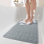 PADOOR Bathtub-Mat Non Slip with Suction Cups and Drain Holes, Machine Washable Shower Mat Anti Slip Bath Mat for Tub for Kids (14/''x27/'' Gray), Grey (LYD-Gray-3669)