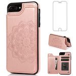 Asuwish Compatible with iPhone 6plus 6splus 6/6s Plus Case and Tempered Glass Screen Protector Card Holder Slot Kickstand Phone Cases for iPhone6 6+ iPhone6s 6s+ i 6P 6a S Six iPhone6splus Rose Gold