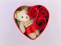 SIMKUNG Heart-Shaped Red Box With Teddy And Roses Valentine Day Best Love Gift For Girlfriend Heart Shape And Red Rose Soap Flower Petals With Box & Soft Teddy Bear