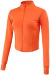 Gihuo Women's Athletic Full Zip Lightweight Workout Jacket with Thumb Holes(Orange-XL)