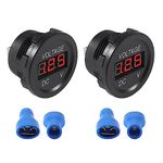 AEDIKO 2pcs DC 12V Car Voltage Gauge Red LED Display Waterproof Voltmeter Digital Round Panel Voltmeter Compatible with Vehicle Motorcycle Truck ATV UTV Car Boat