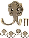 FUXXER® Antique Double Hooks, Coat Hooks, Towel Hooks, Clothes Hooks, Iron Hooks in Brass Bronze Design, Vintage Country House Retro, Set of 4