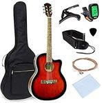 Best Choice Products Full Size Acoustic Electric Cutaway Guitar Set w/Capo, E-Tuner, Gig Bag, Strap, Pick (RED Thinline)