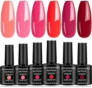 Senvenski Gel Nail Polish Light Pink Peach Red Cherry Rose Pearl Glitter Starrily Sparkle Shimmer Crystal Soak Off UV LED Manicure Art Varnish Set Kit (CS6-013)