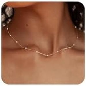 FUNEIA Collier Perle Femme Enfant Fille Plaqué Or Argent Collier Perle de Culture Fantaisie Ado Fille Collier de Perles pour Mariage, Bal de Promo, Bijoux de Mariée en Perles