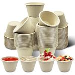 Arcccky 150 Pack Small Paper Bowls, Disposable Natural Bagasse Bowls, Small Heavy-Duty Disposable Compostable Bowls for Sample Snack, Ice Cream, Salad, Soup, Dessert, Condiment, Sauce (4 oz)