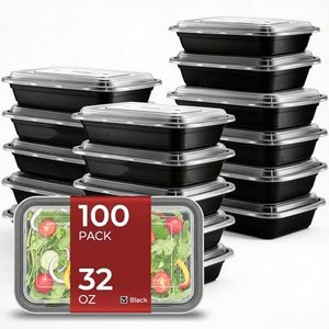 biocean 100PCS 32oz Black Meal Prep Containers with Lid Food Storage Containers with Lids Durable To-Go Snack Containers for Meal Prep, Freezer & Dishwasher Safe