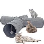LeerKing Cat Tunnel 10 inch 4 Way Collapsible Cat Play Tunnel Indoor Cats Large Suede Cat Tube Tunnel with Ball and Peek Hole for Kittens Bunnies