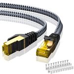 Cat 8 Ethernet Cable 150 FT, ARISKEEN Nylon Braided High Speed Cat8 Network LAN Patch Cord, 40Gbps 2000Mhz Shielded RJ45 Flat Internet Cable in Wall, Indoor & Outdoor - 150 Feet (Grey)