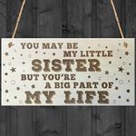 RED OCEAN Little Sister Big Part Of My Life Wooden Hanging Plaque Love Gift Sign Sisters