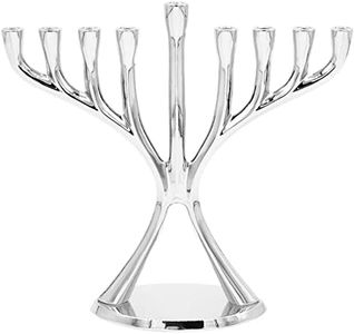 The Dreidel Company Contemporary Hanukkah Menorah, Polished, Non-tarnishing, Holds Most Hanukkah Candles (Silver)