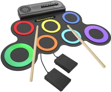 VerkTop Electric Drum Set Built-in Speaker, Kids Electronic Drum Practice Pad Kit, Portable Roll Up Drum Machine with 2 Foot Pedals, Drumsticks, Great Birthday Christmas Gifts for Girls Boys