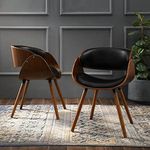 My Art Design - 2 Chairs Mid Century Modern Accent Chair Wooden Arms Dinning Chair Walnut Finish Wood Finish Bonded Leather Cushion Seat for Living Room Hotel Cafe Restaurant Office (2)