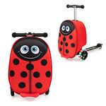 HONEY JOY Kids Scooter Luggage, Children Carry on Luggage w/LED Lit Wheels, Durable Hardshell & Retractable Handle, Lightweight Travel Ride on Rolling Suitcase, Gift for Boys Girls (Dark Red)