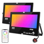 DUSKTEC LED RGB Floodlight Outdoor 80W, Colour Changing Smart Flood Lights with Plug IP66 Waterproof, Outdoor Garden Lighting Mains Powered Outside Spot Lights, Wall Light with APP Controlled, 2 Pack