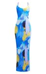 VECVOC Women's Spring Cowl Neck Dress Sexy Strap Shoulder Pleated Maxi Dresses Summer Wedding Guest Dresses,Blue,Small