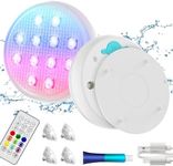 BOXPSII Pool Lights, Rechargeable Submersible LED Lights, IP68 Waterproof Underwater Lights, 16 Color Changing Floating Lights with Remote, Magnet, Suction Cups for Bathtubs, Pools (2 Pack)