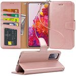 Arae Case for Samsung Galaxy S20 FE 5G PU Leather Wallet Case Cover [Stand Feature] with Wrist Strap and [4-Slots] ID&Credit Cards Pocket for Galaxy S20 FE 5G 6.5 inch - Rose Gold