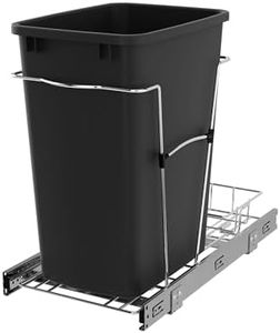 Rev-A-Shelf Pullout Trash Can for Under Kitchen Cabinets 35 Qt 12 Gallon Garbage Waste Recyling Bin with Full Extension Slides, Black, RV-12KD-18C S
