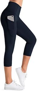 Dragon Fit High Waist Yoga Leggings with 3 Pockets Tummy Control Workout Running Yoga Pants for Women (Medium, Capris Navy Blue)
