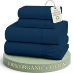 LANE LINEN Full Sheets 100% Organic Cotton GOTS Certified Percale Weave Deep Pocket 4 Piece Soft Breathable Cooling Lightweight All Season Machine Washable Crisp - Navy