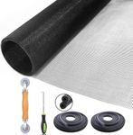 Screen Door Repair Kit Replaceable, 47" x118" Window Screen Repair Kit,Fiberglass Screen Door Mesh with 64ft Spline/Hook/Rolling Tool for Patio Door, Sliding Screen Door Pet Door (120x300cm, Black)