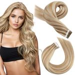 Tape in Extensions Human Hair, Moresoo 18inch Blonde Highlighted Tape in Hair Extensions Human Hair 100% Real Hair Extensions 20Pieces/50Grams Remy Tape in Hair Extensions