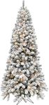 Fraser Hill Farm 7.5-Ft. Alaskan Pine Flocked Artificial Christmas Tree with Warm White LED Lights and Stand, Prelit Foldable Fake Tree with Realistic Snowy Foliage for Home Decoration