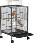 Foldable Metal Bird cage,Villa for Budgies, Zebra Finches,Java,Cocktail, Conures,Alexander Parrot, Green Parrot with Stand,Wheel,2cups and 2 Perch Sticks,2 Side Doors- White Color