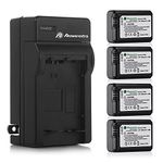 Powerextra Battery (4Pack) and Charger for NP-FW50 ZV-E10, Alpha a6500, Alpha a6300, Alpha a6000, Alpha a7 II, Alpha a7R II, Alpha a7S II, Alpha a5000 Digital Camera (Battery Packs+LCD Charger)