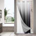 MitoVilla Black Ombre Waffle Small Stall Shower Curtain 36 x 74, No Hooks Required Half Size Narrow Fabric Cloth Shower Curtain Set with Snap-in Liner for Modern Bathroom Decor