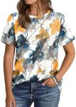 Floral Tops for Women T Shirts Loose Fit Summer Tops 2025 Short Sleeve Shirts S