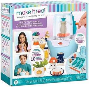 Make It Real Mini Pottery Studio - 26-Piece DIY Pottery Kit with Mess-Free Air Dry Clay - Create 10 Miniature Projects, Beginner to Master Levels - Innovative Centering Tool - Great for Kids Ages 8