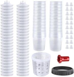 Zeinlenx Disposable Paint Gun Cup, HVLP Paint Sprayer Gun Mixing Cups 20 Ounce(600ML) Kit with 50 Cups and Lids System, 10 Plugs and 1 Hard Cup with Retainer Ring, 1 Cup Adapter