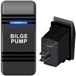 Rocker Switch 3Pin with Text “Bilge Pump” 12V 24V On-Off Waterproof Marine Rocker Switches, Black with Blue Lens. Contura III, Fits Car-ling, Cole Hersee, Blue seas,Contura III