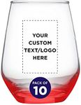 Custom Silica Stemless Wine Glasses 12 oz. Set of 10, Personalized Bulk Pack - Restaurant Glassware, Perfect for Red Wine, White Wine, Cocktails - Red