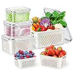 TBMax Fruit Storage Container for Fridge, 4 Pack Fresh Vegetable Container with Colander, Multifunctional Plastic Fridge Organizer Sets, Stackable Refrigerator Boxes for Kitchen