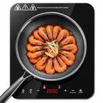 KICHPOWER Single Induction Hob 2000W, Portable Induction Cooker with 10 Power & Temperature Levels, Touch Control, Child Lock, 3-Hour Timer, Residual Heat Indicator, Black Glass Panel Electric Hob